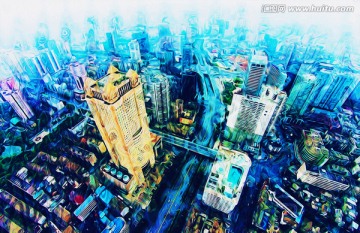 抽象城市风景油画