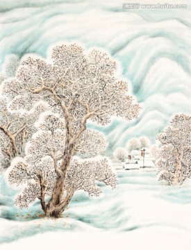 雪乡隆冬 雪景 国画