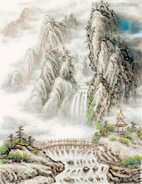 觀瀑妙境 瀑布 國(guó)畫(huà)