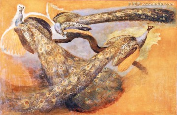 孔雀 花鳥油畫