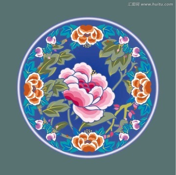 牡丹花團型矢量圖案