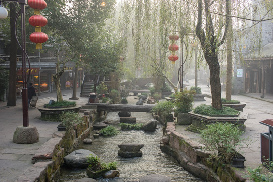 黃龍溪古鎮清晨 大紅燈籠