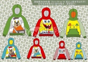 可愛韓版童裝卡通衛(wèi)衣設(shè)計手稿矢