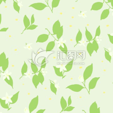 原創(chuàng)手繪植物圖案 橙花底紋