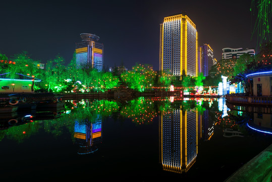 四川绵阳城市建筑夜景