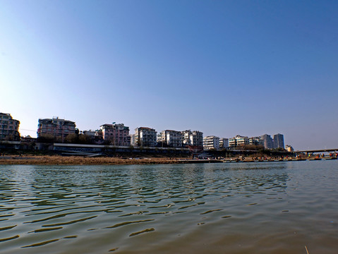 兰溪中洲公园浮桥江水全景