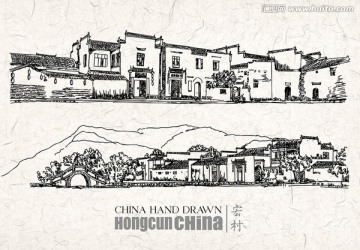 宏村线描图