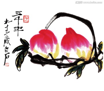 齊白石 雙壽桃子高清作品
