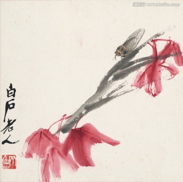 齊白石 紅葉鳴蟬圖