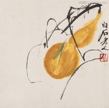 白石老人花果草蟲(chóng)冊(cè)葫蘆螳螂圖