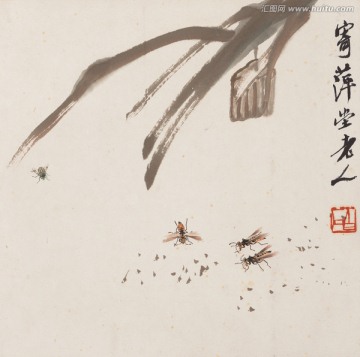白石老人花果草蟲冊多蜂圖