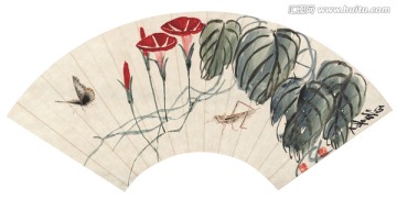 齊白石蟋蟀蝴蝶扇