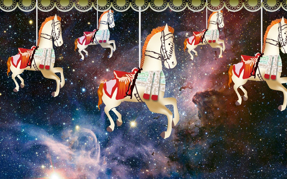 夢幻星空木馬裝飾畫