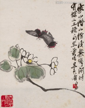 齊白石工蟲八開花與蝴蝶