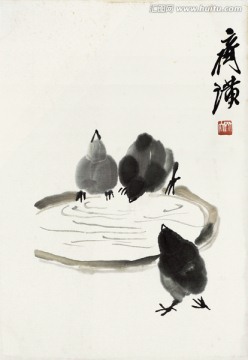 齐白石 小鸡绘画作品