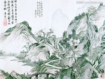 明 唐寅 潯陽八景圖卷絹本