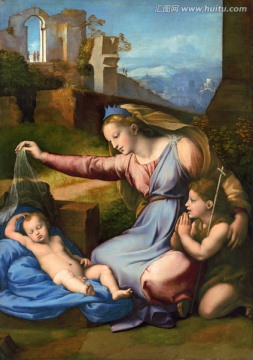 拉斐尔油画 圣母子（未分层）