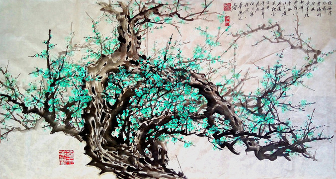 中國畫綠梅花