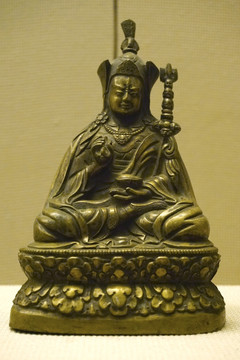 藏传佛教文物 清代莲花生铜像