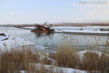 冰河 芦苇 洗砂船