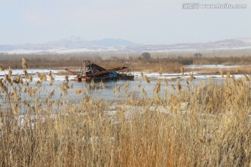 冰河 芦苇 洗砂船