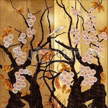 古典樹藤玄關(guān)背景墻裝飾畫