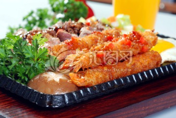 铁板牛肉芙蓉虾套餐