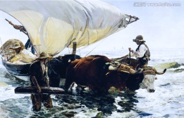 華金索羅拉 抽象海岸沙灘風景油