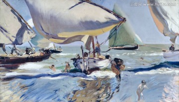 華金索羅拉 抽象海岸沙灘風(fēng)景油