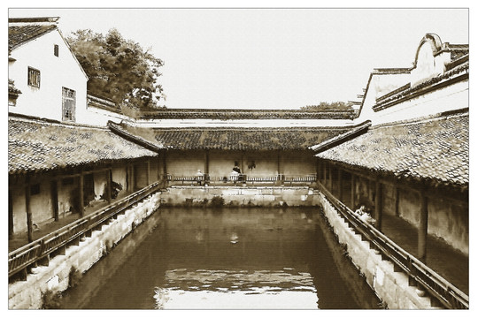 復古畫 江南古鎮(zhèn)
