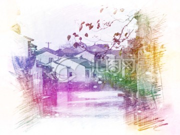 風(fēng)景畫(huà) 江南民居