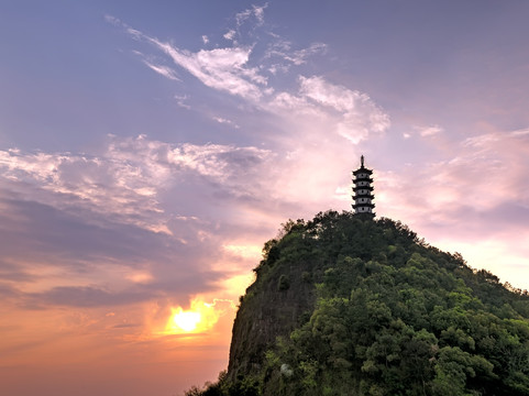 兰溪横山聚利塔夕阳晚霞全景