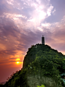 兰溪横山聚利塔夕阳晚霞全景