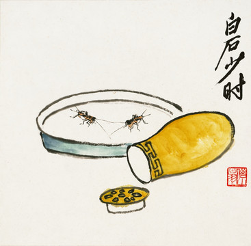 齊白石 蟋蟀斗趣圖