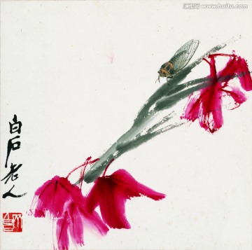 齊白石 紅葉鳴蟬圖
