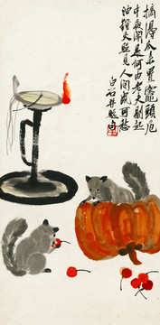 齊白石 燈鼠圖