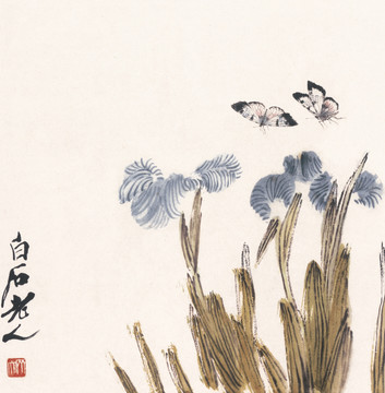 齊白石 幽蘭蝴蝶圖