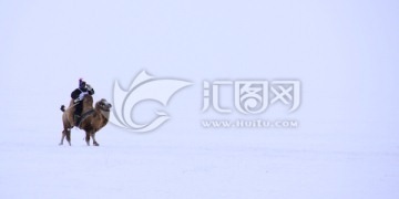 风雪中骑骆驼的蒙古族