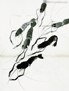齊白石 群蝦高清圖