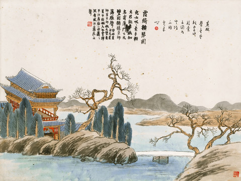 石門二十四景圖 霞綺橫琴圖