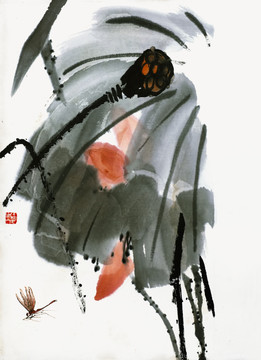 齊白石 荷葉親蜻蜓作品