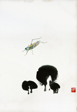 齊白石 水墨閘蚱蠎作品