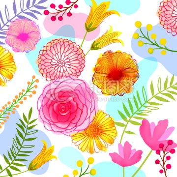 水彩風(fēng)格花紋藍(lán)圖案