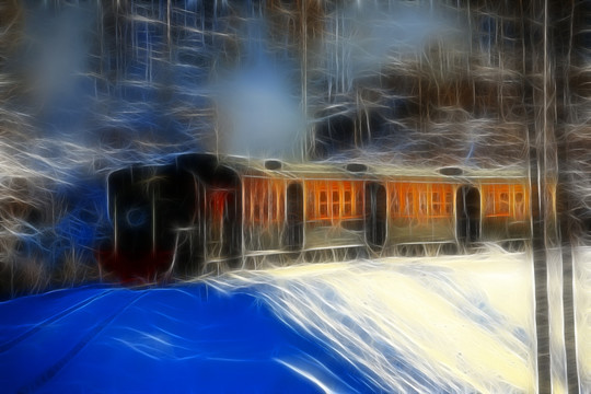 電腦畫 雪原小火車