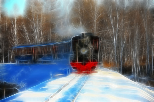 電腦畫 雪原列車