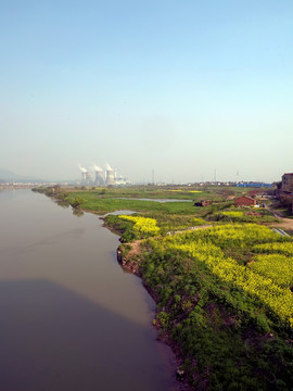 兰溪马公滩农田兰江全景