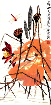 齐白石 蜻蜓荷花 博物馆原画扫