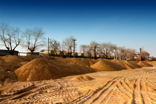 沙子 建筑用砂 沙石市场 沙堆