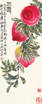 齊白石博物館原畫掃描 三壽圖