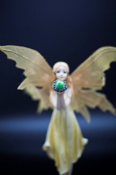 天使奉献绿松石宝石指环戒指